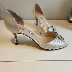 Manolo Blahnik white satin d’orsay heels